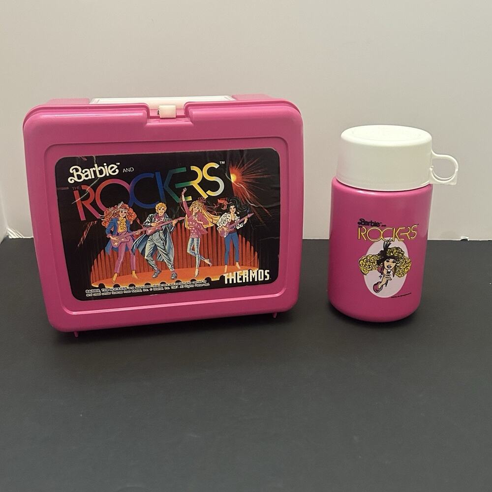 Vintage Barbie and the Rockers Lunch Box Thermos Pink Plastic 1987 Lunchbox